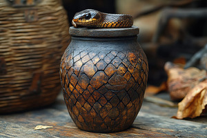 Intricately designed pottery with a, a Photo by Tanuart
