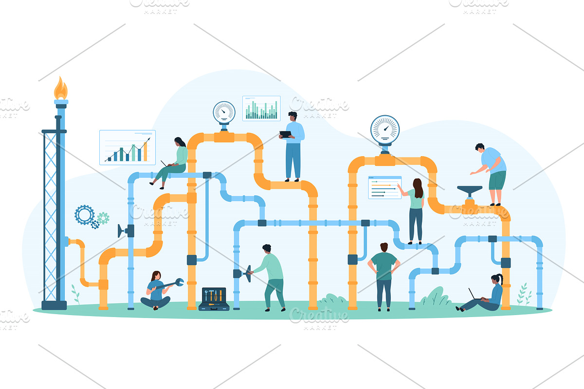 Gas industry pipeline inspection, an Illustration by Flashvector