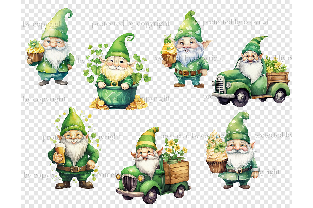 St.Patricks Day Gnome PNG Set, a Seasonal Illustration by GlamArtZhanna (Photo 6 of 6)
