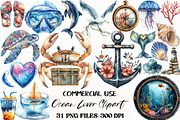 Watercolor Ocean Lover Clipart, an Illustration by Craft Nest (Thumbnail 1 of 6)