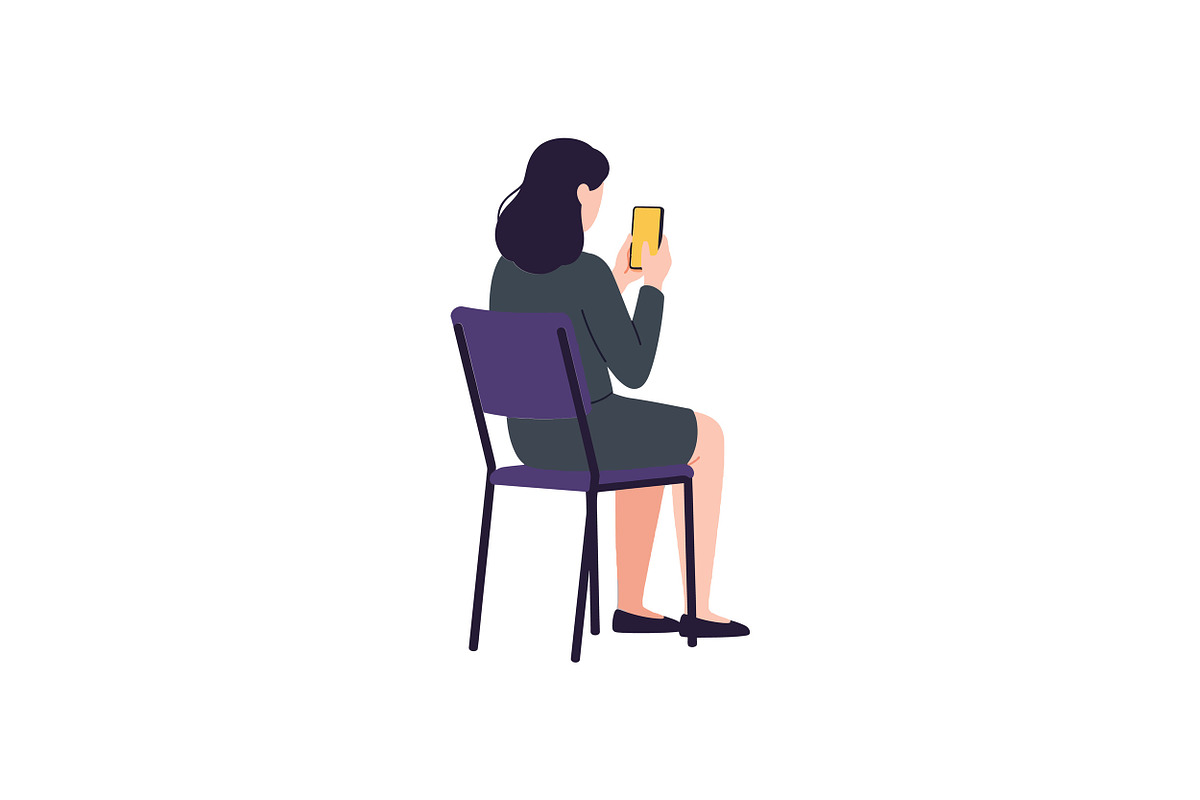 Woman sitting on a chair using a sma, an Illustration by designvectx
