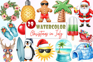 Hand-Drawn Christmas in July Clipart, an Illustration by Watercolor design