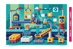 Blue Robot in Factory, an Illustration by Tanuart