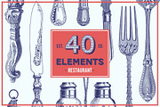Restaurant Vector Pack - 40 Elements, a Food Illustration by hypegraphic (Thumbnail 1 of 4)