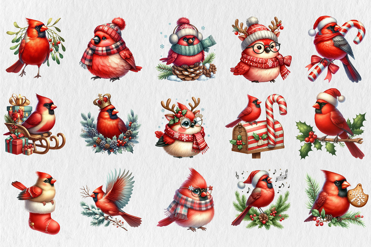 Christmas Cardinal Clipart Bundle, an Illustration by Rose Art (Photo 4 of 5)