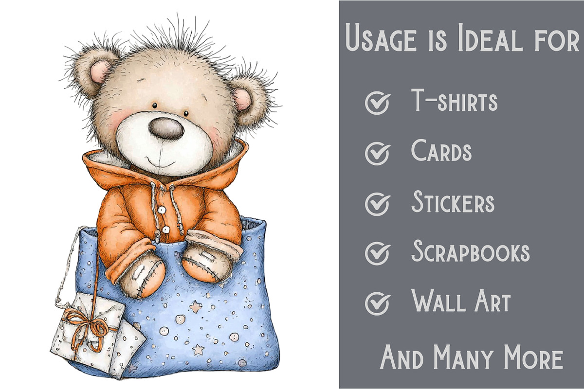Whimsical Cute Teddy Bear Clipart, an Illustration by Pixels.Craft (Photo 3 of 6)