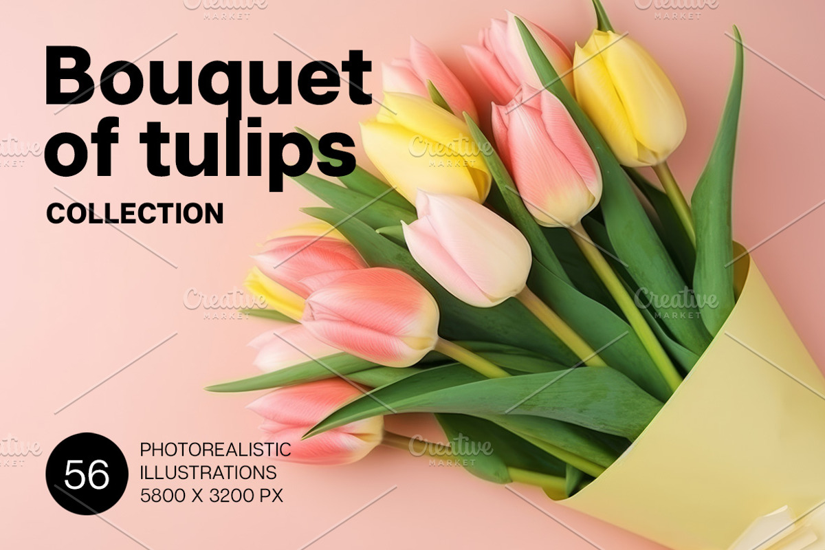 Bouquet of tulips. 56 images, a Holiday Photo by Handmadefont (Photo 1 of 11)
