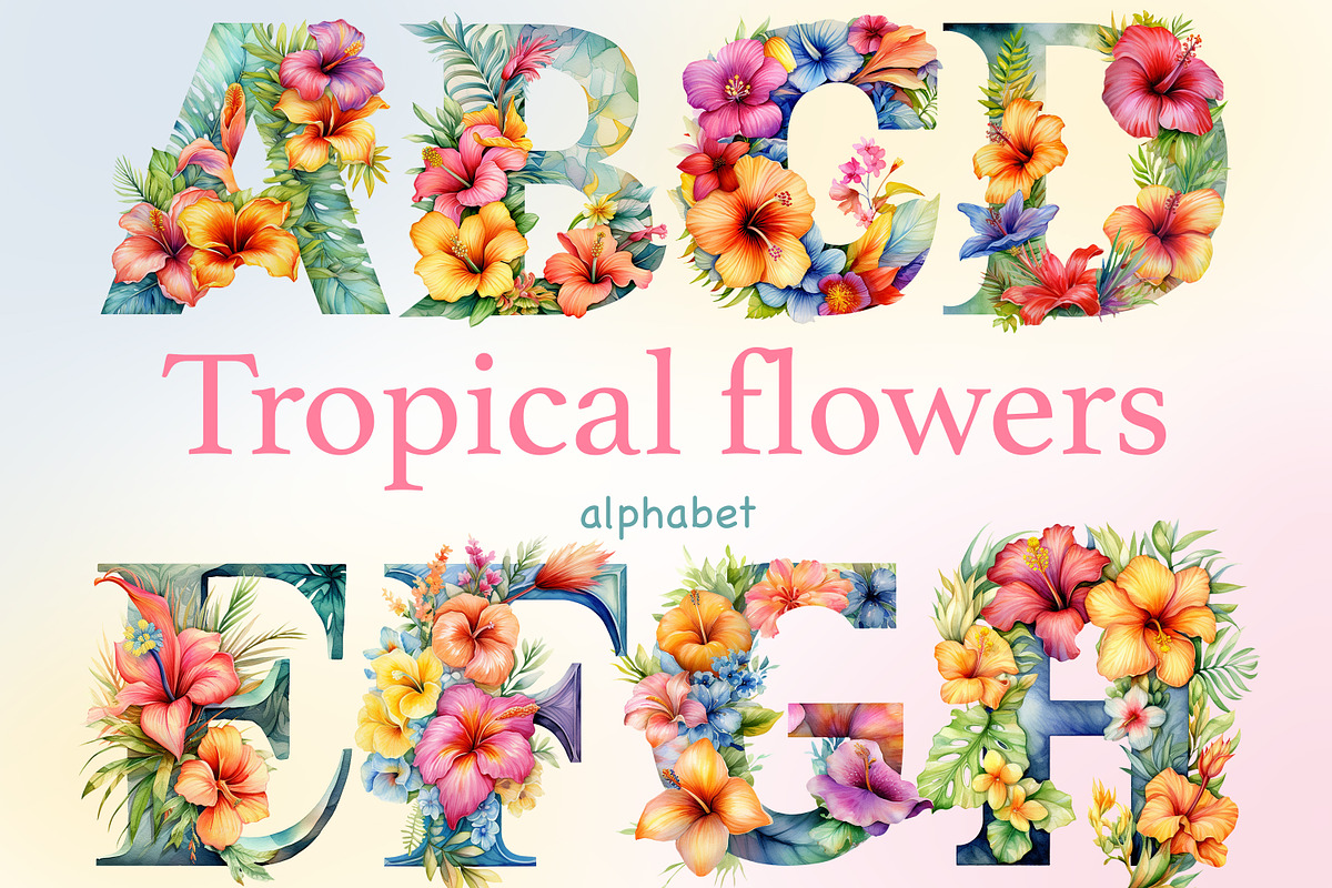 Tropical Flowers Alphabet, a Seasonal Illustration by GlamArtZhanna (Photo 1 of 5)