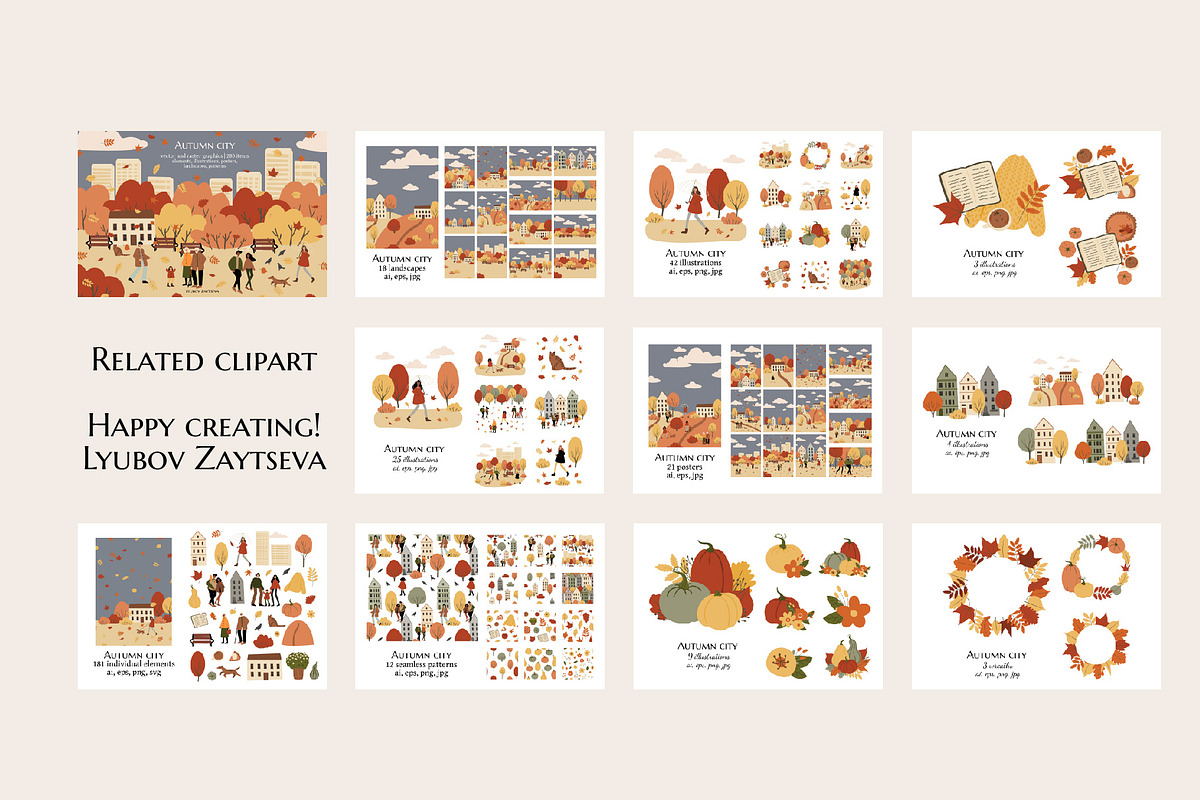 Autumn city clipart | fall scenes, a Seasonal Illustration by ...