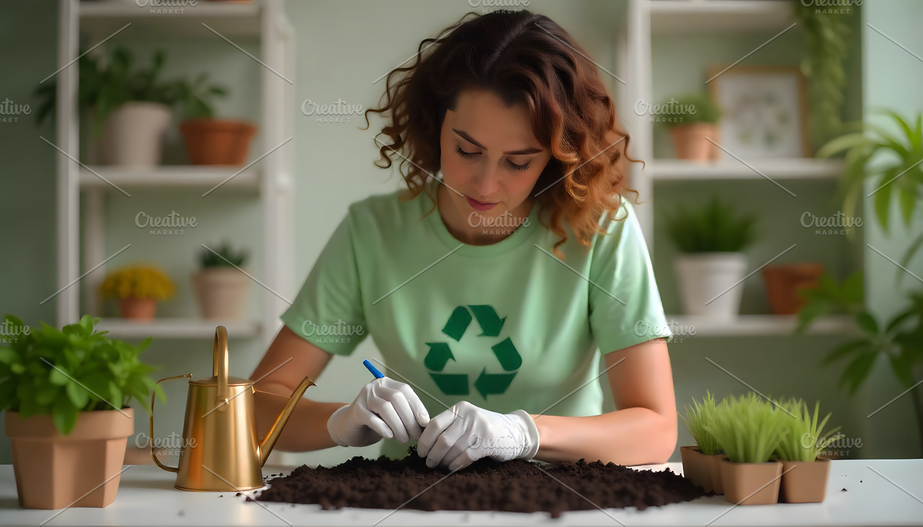 Woman Planting Seeds in Soil at Home, a Nature Photo by Stock Shape