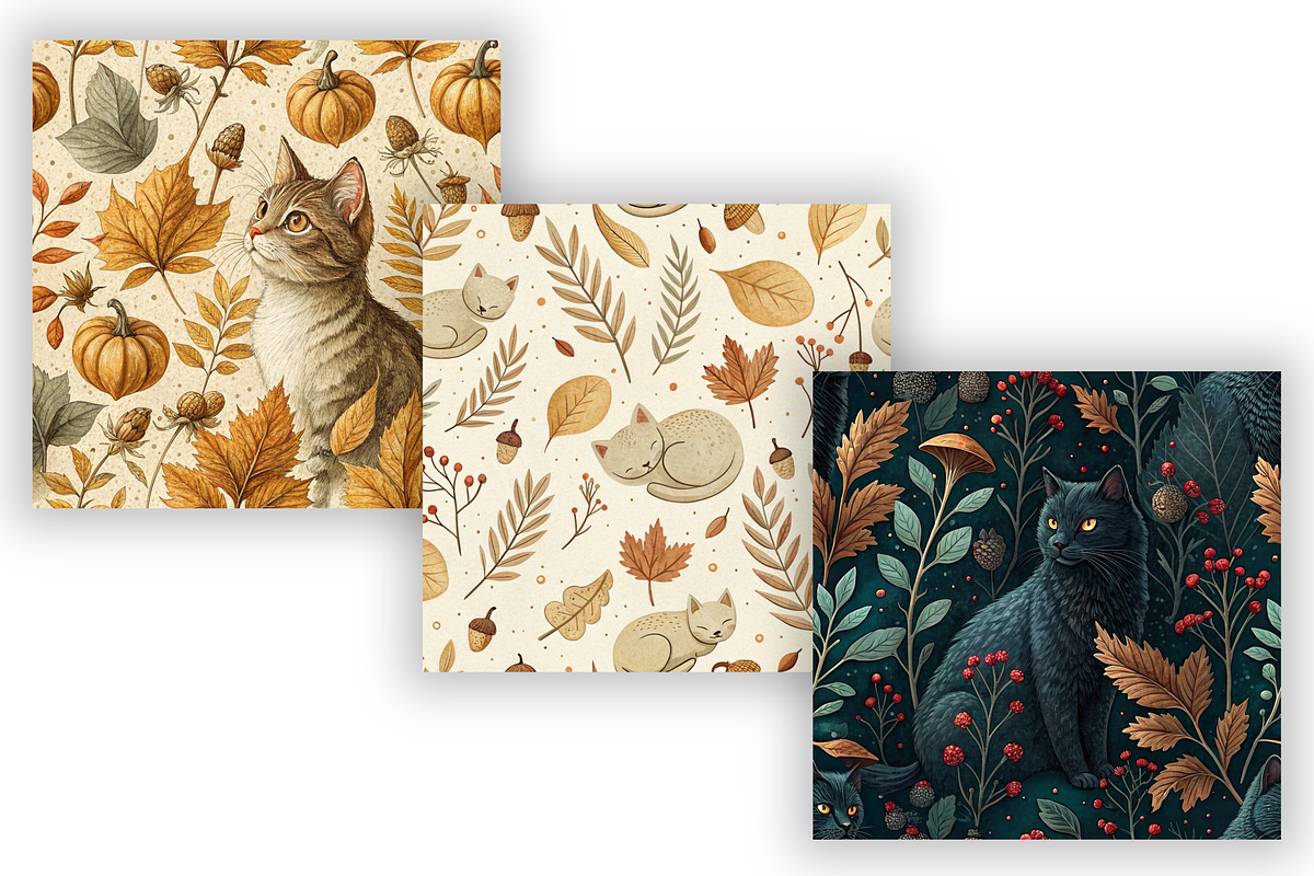 Autumn Cat Cottagecore Digital Paper, a Pattern Graphic by FloridPrintables (Photo 3 of 9)