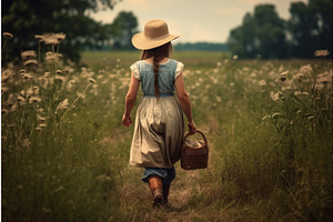 American Girl Farmer Walk On Flowers