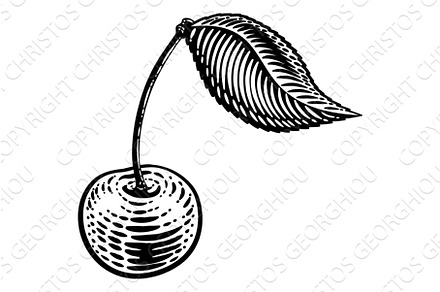 Cherry Berry Fruit Vintage Woodcut, an Illustration by Christos Georghiou