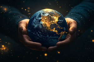 Earth at Night Cradled in Human Hands, an Abstract Photo by Natalia Klenova's Shop