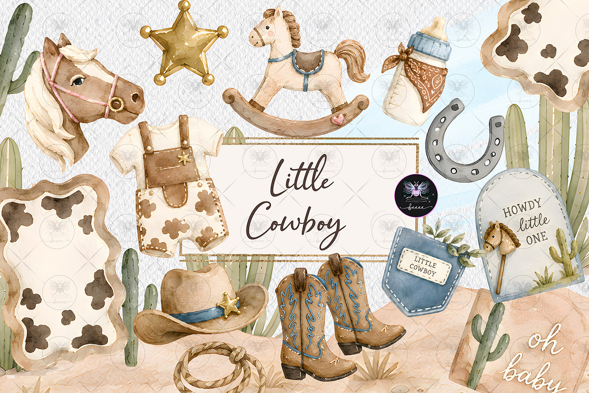Little Cowboy Baby Shower Clipart, a Decorative Illustration by BigCakeBee (Photo 1 of 4)