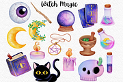 Witch Magic watercolor clipart, an Illustration by AkiraVilla (Thumbnail 2 of 10)