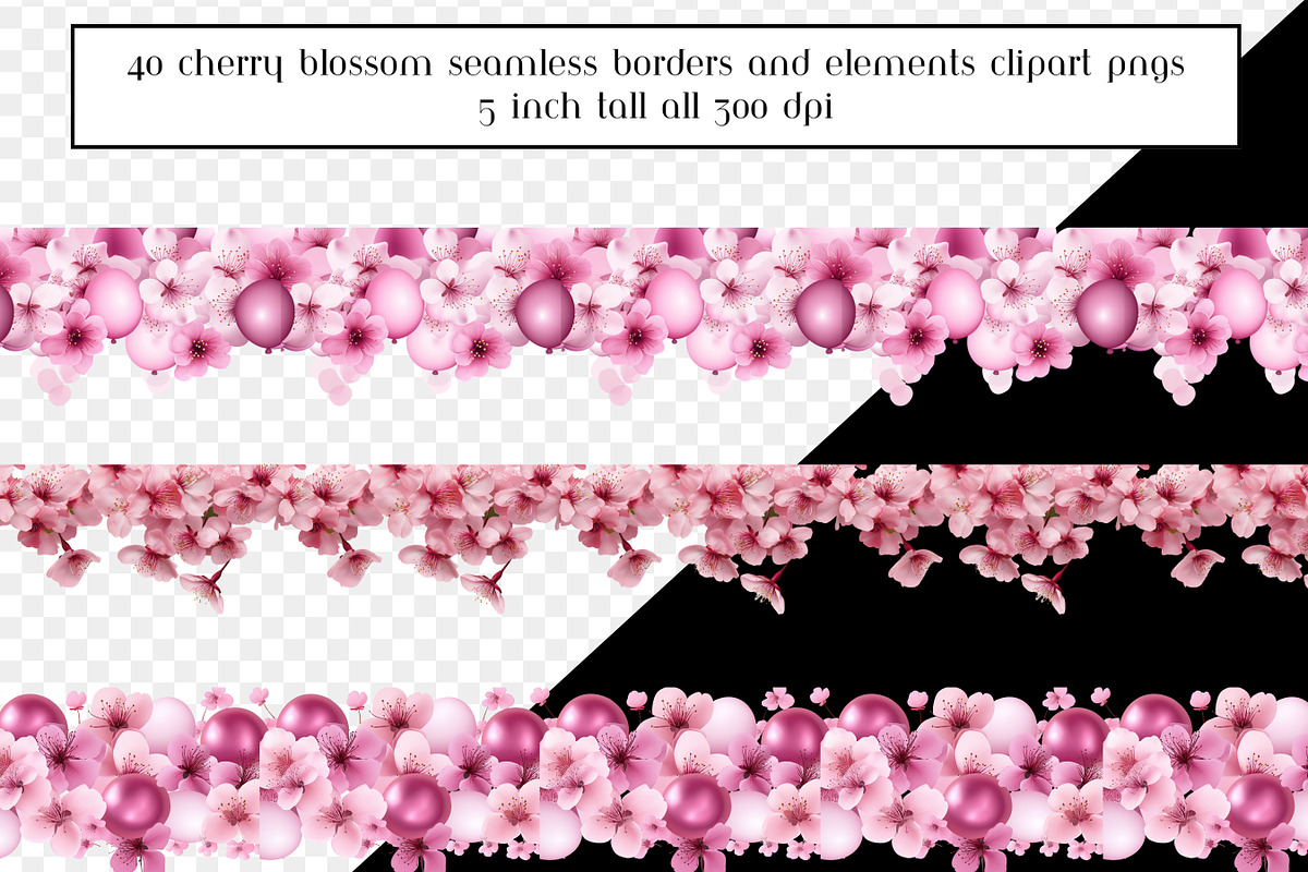 Cherry Blossom Seamless Borders, an Object Graphic by AllTheKewtClipart (Photo 2 of 10)