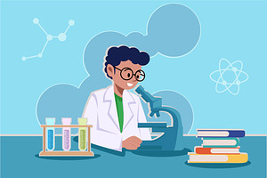 scientist man use microscopes vector, an Education Illustration by zyxroun shop