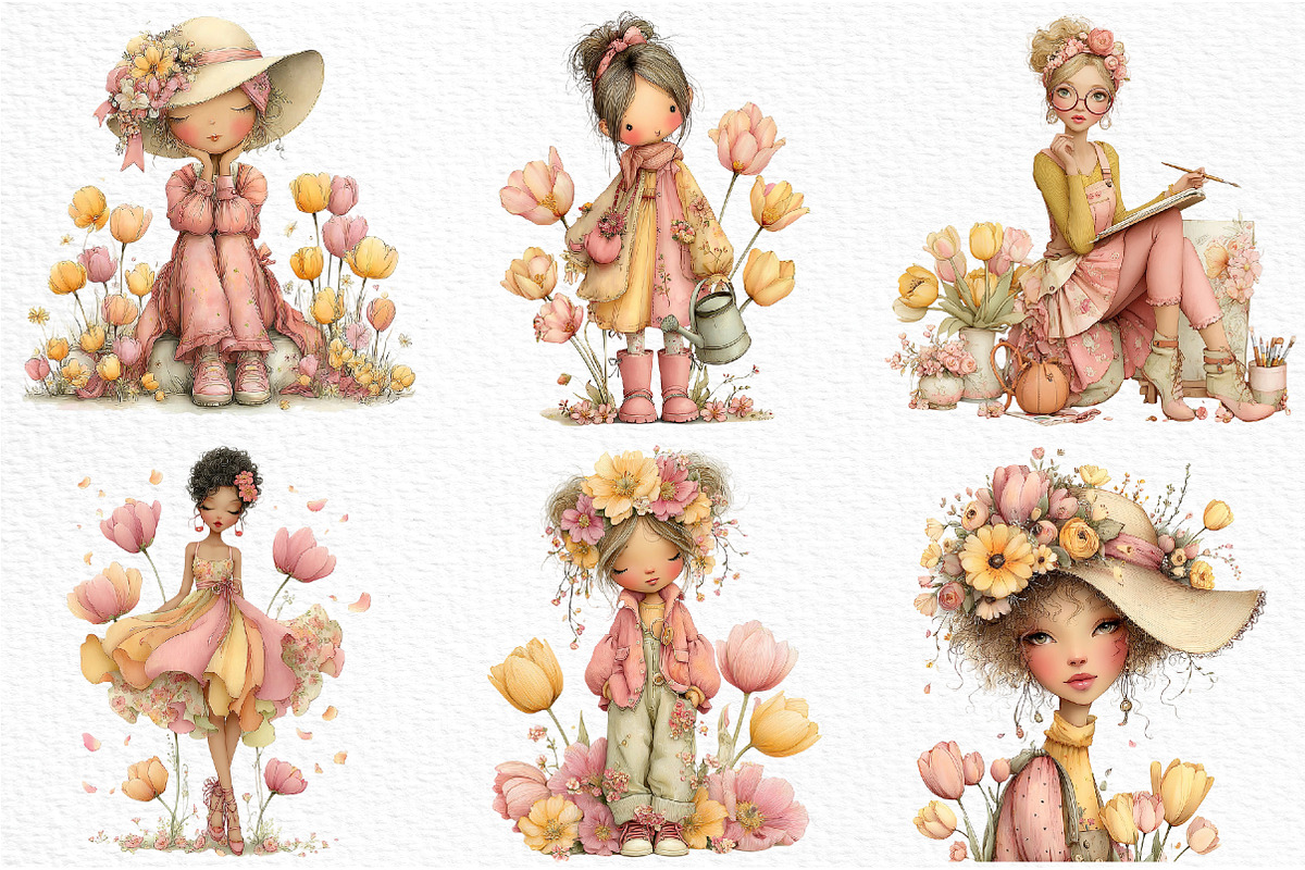 Yellow Tulip Spring Girls Clipart, an Illustration by Craft Nest (Photo 3 of 6)