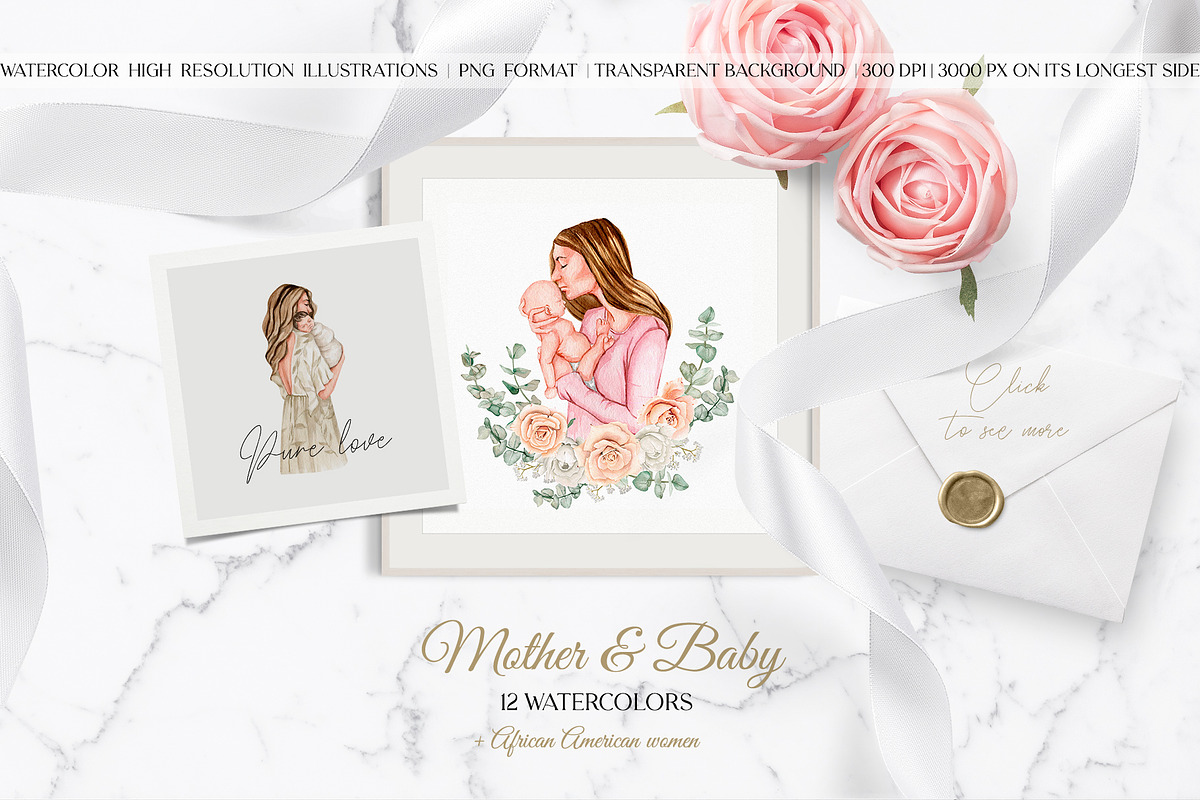 Sweet Maternity Watercolor Set, an Illustration by CrystalinaShop (Photo 5 of 10)