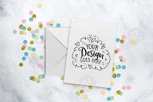 Greeting card confetti mockup, a Print Template by Garlic Friday Design