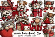 Valentine Peeking Animals Clipart, an Illustration by OK Design (Thumbnail 1 of 6)