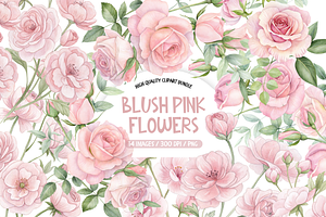 Pink Florals Clipart, Dusty Pink, an Illustration by TatiMockup
