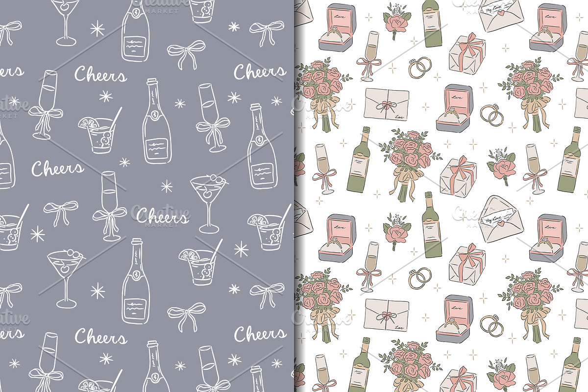Hand drawn Wedding pattern bundle, a Pattern Graphic by CreativeChristiana (Photo 14 of 14)