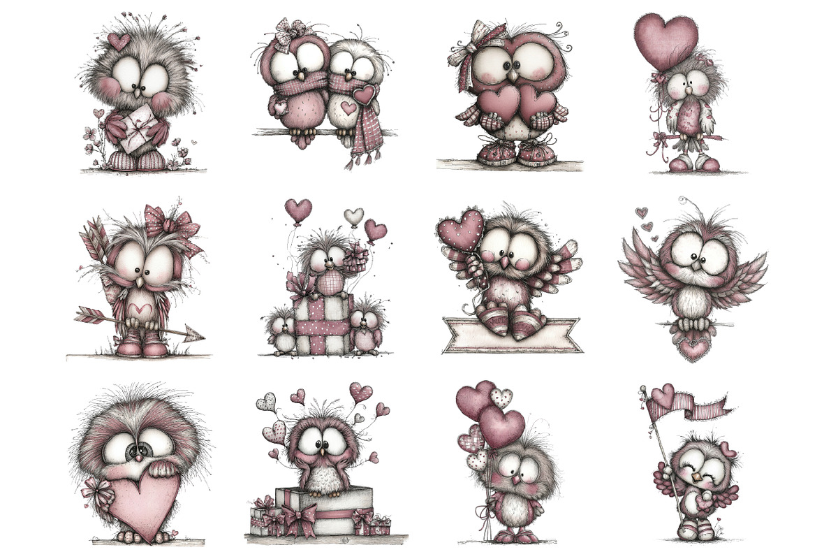 Whimsical Valentines Owls Clipart, an Illustration by Design Market (Photo 3 of 3)