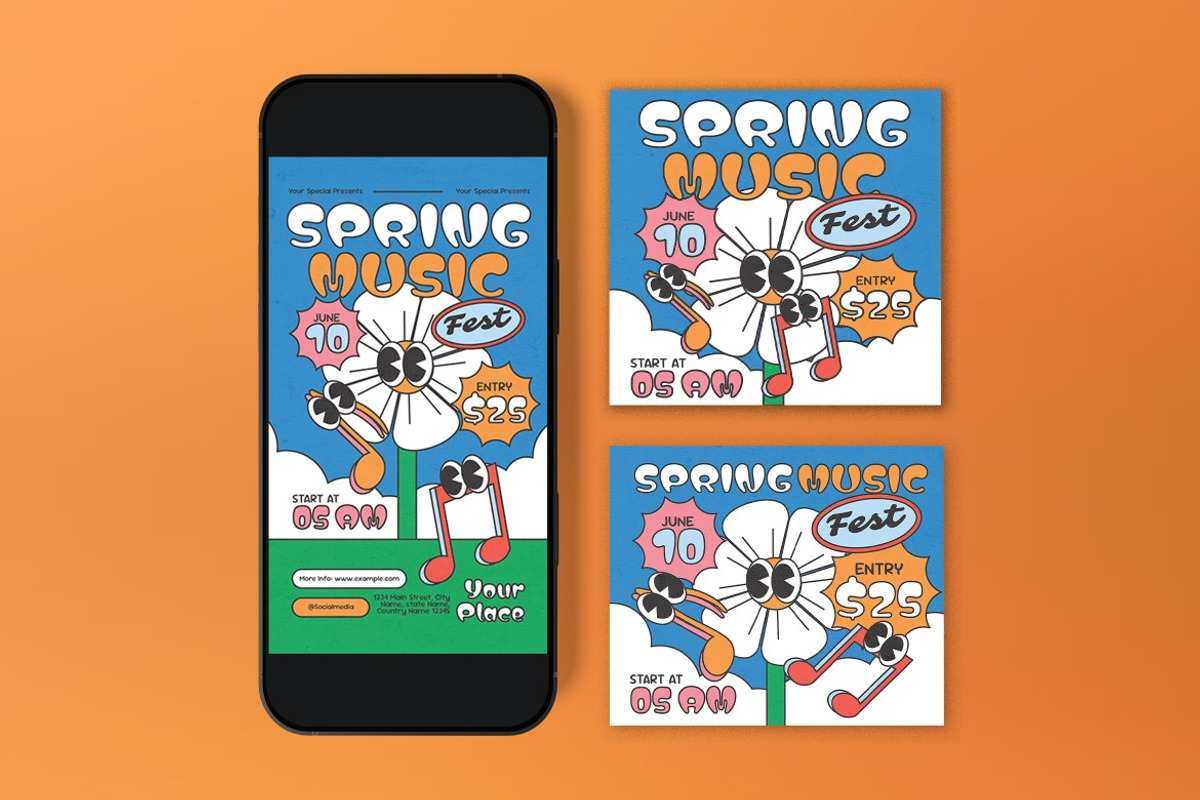 Blue Quirky Spring Music Flyer Set, a Flyer Template by graphicook (Photo 3 of 3)