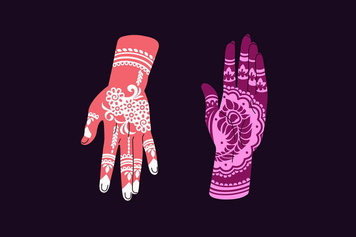 Mehendi, henna tattoos on hands set, a Person Illustration by PaperTrident (Photo 3 of 5)