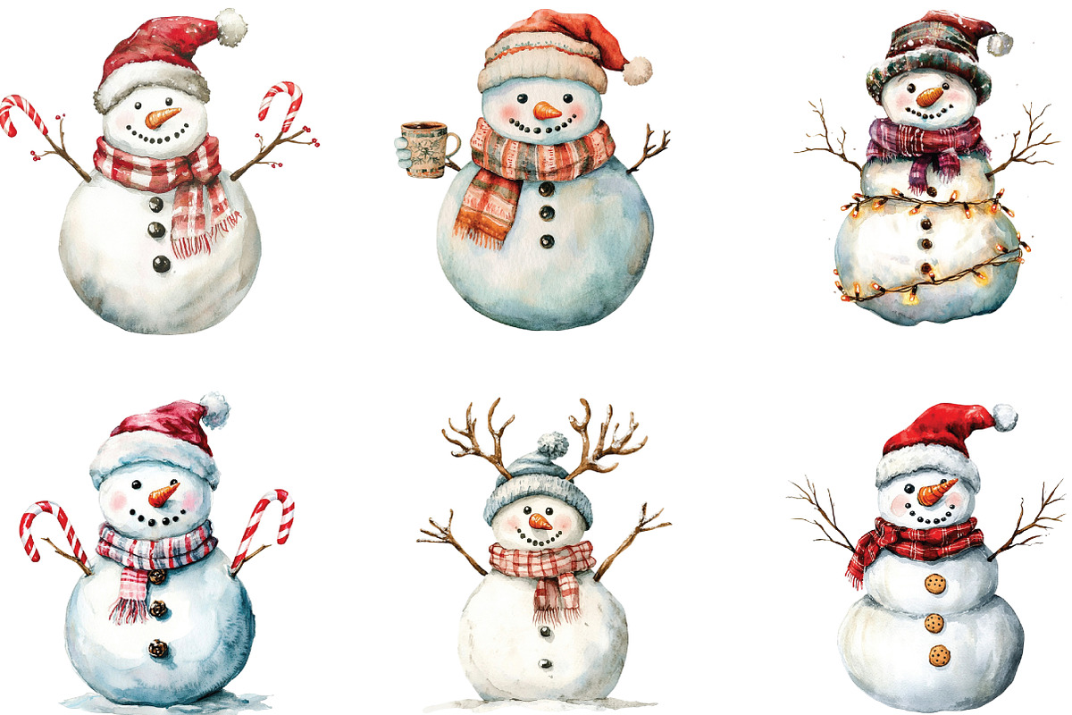 Funny Christmas Snowman Clipart, an Illustration by CraftArtStudio (Photo 2 of 6)