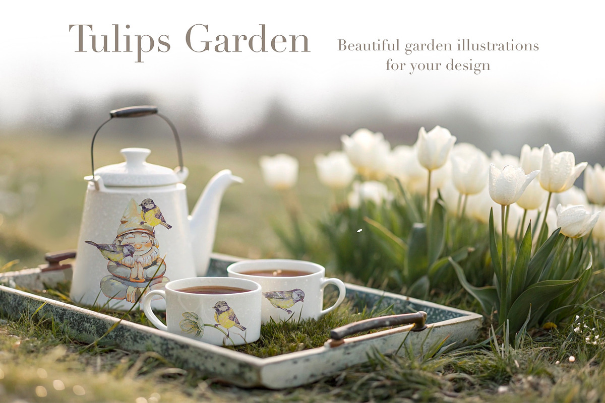 Tulips Spring Garden, watercolor set, an Illustration by Shabbypie (Photo 6 of 12)