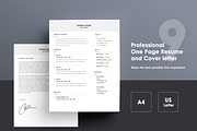 One page Resume CV + cover letter 9, a Resume Template by UX Design Mastery Shop (Thumbnail 1 of 4)