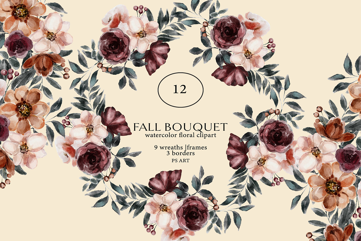 Watercolor Fall Flowers Clipart Set, a Person Illustration by Pink Studio Art (Photo 10 of 19)