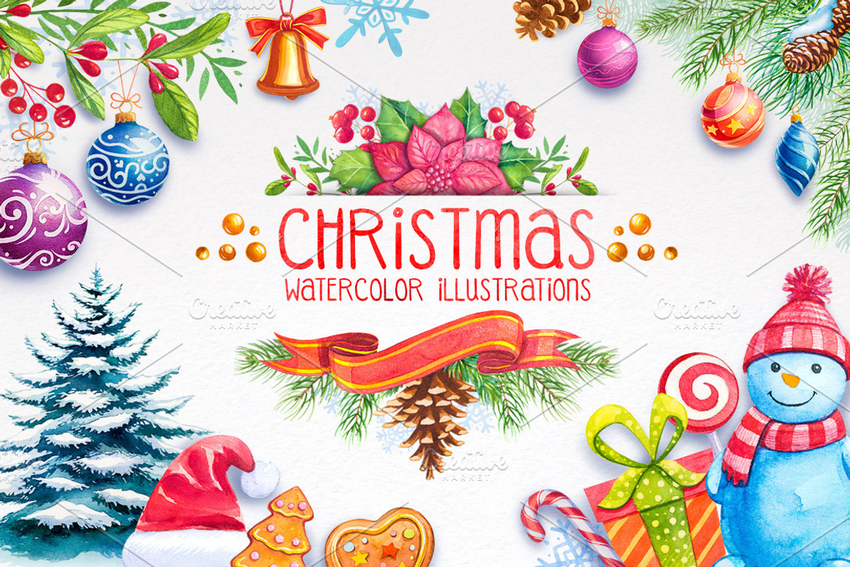 Christmas. Watercolor illustrations., a Decorative Illustration by AlexGreenArt (Photo 1 of 8)