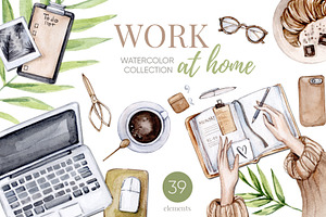 Watercolor Work Home Office Clipart