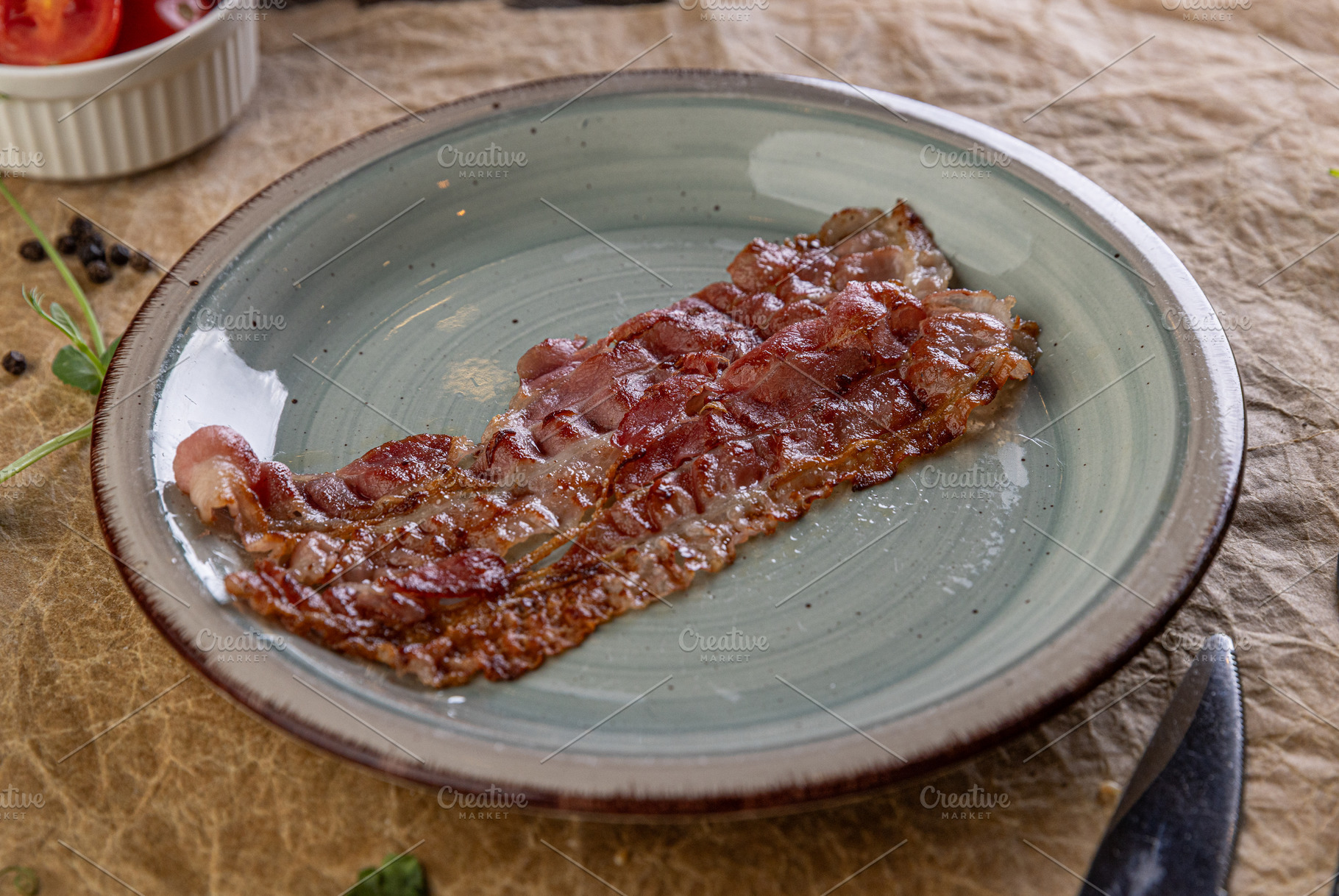 Crispy bacon slice, a Photo by Grafvision photography