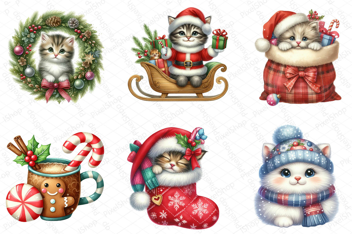 Kitten Christmas Clipart, an Illustration by DreamPrint404 (Photo 6 of 6)