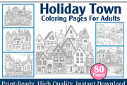 Holiday Town Coloring Page For Adult, an Animal Illustration by maggiesar (Thumbnail 1 of 4)