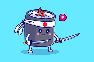 Cute Sushi Ninja Holding Sword, a Food Illustration by Catalyst Labs