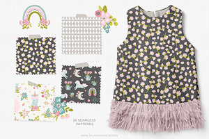 Unicorn Meadow Clipart & Pattern