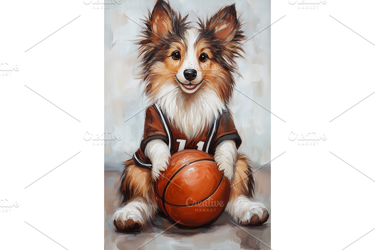 Basketball Sheltie Dog Sports Art, an Animal Illustration by Art Paradise Studios
