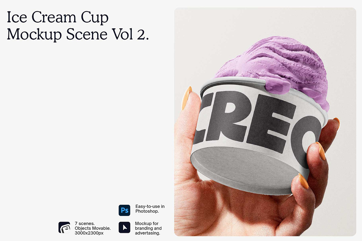 Ice Cream Cups Packaging Mockup, a Cups & Container Mockup by Creo.pt (Photo 1 of 5)