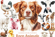 Barn Animals Watercolor Clipart, an Illustration by Craft Nest (Thumbnail 1 of 6)