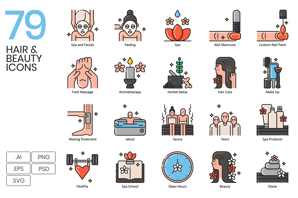 79 Hair, Beauty & Wellness Icons, an Icon by Flat Icons (Photo 1 of 8)
