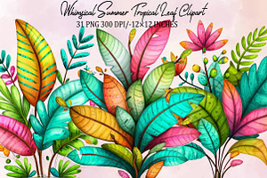 Whimsical Summer Tropical Leaf Clipa, an Illustration by SVGArt