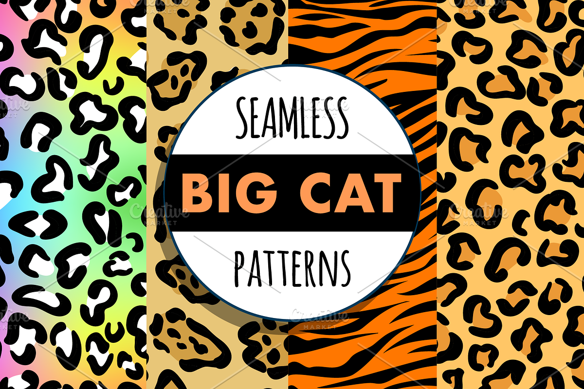Big cat seamless pattern bundle, a Pattern Graphic by Queen of Infographics (Photo 1 of 9)