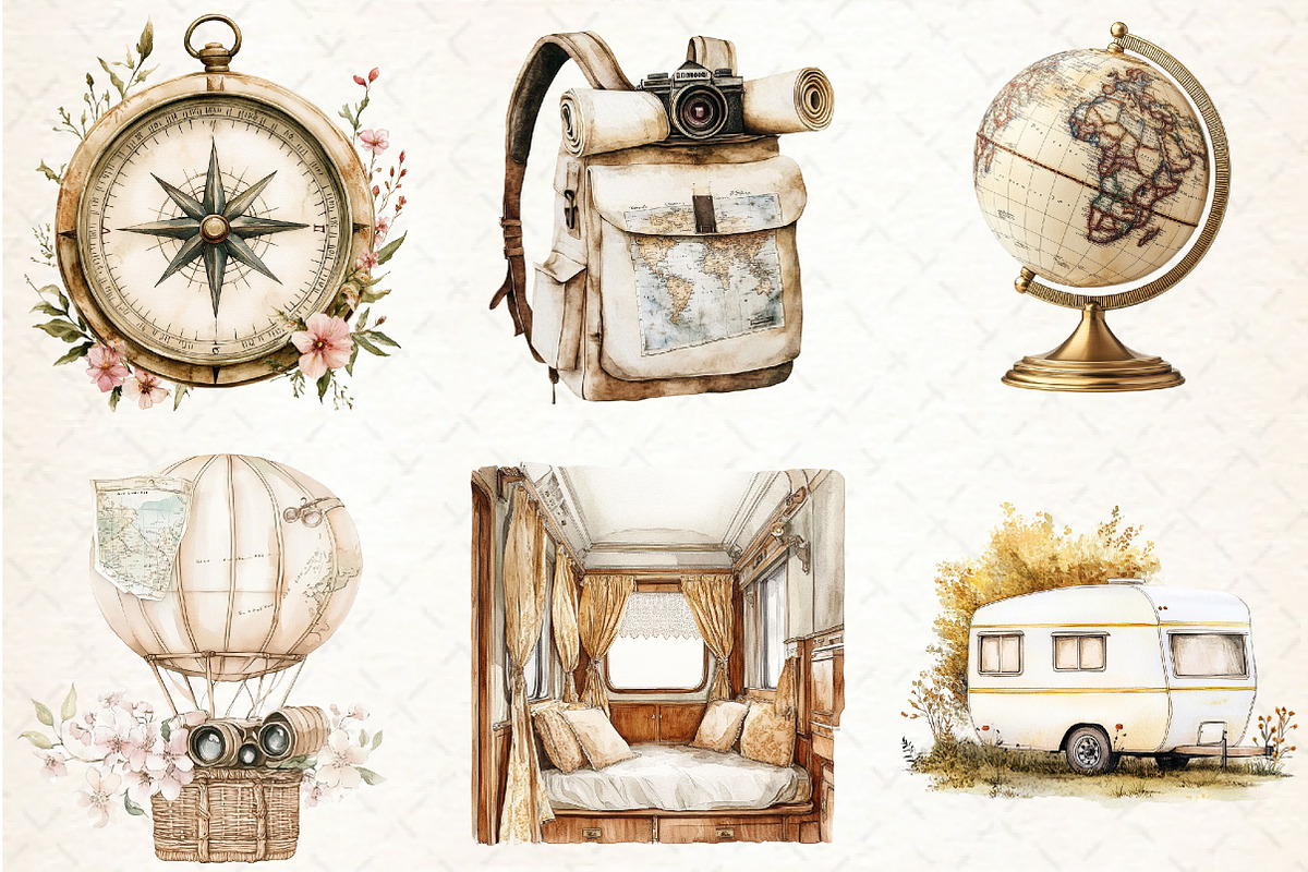 Watercolor Antique Ivory Travel Clip, an Illustration by Libby Wishes (Photo 4 of 6)