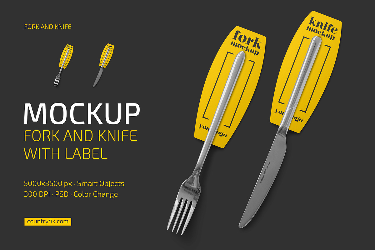 Fork and Knife with Label Mockup, a Product Mockup by Country4k (Photo 1 of 4)